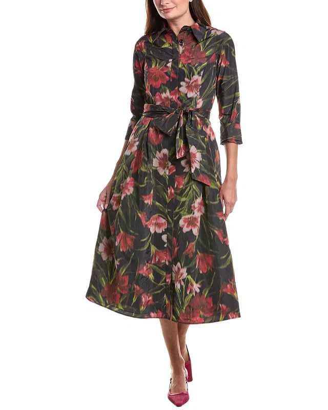 Teri Jon by Rickie Freeman Taffeta Hazy Floral Print Shirtdress, image 1 of 1 from Rue La La