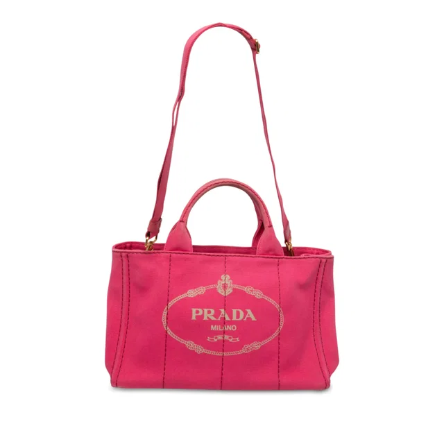 Pink Prada Canvas Canapa Logo Tote Satchel in Pink Canvas from Designer Revival