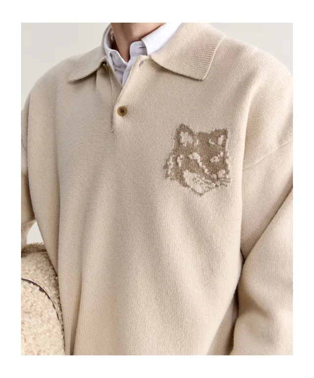 Maison Kitsune FOX HEAD INTARSIA MERINO POLO JUMPER, photo 4 of 4 from SENSER
