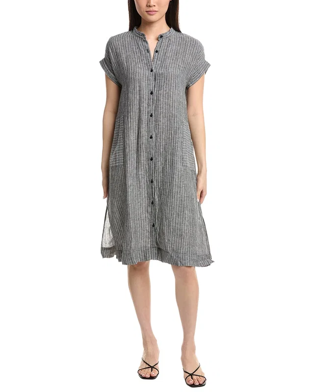 EILEEN FISHER Petite Mandarin Collar Linen Midi Dress, image 1 of 1 from Rue La La