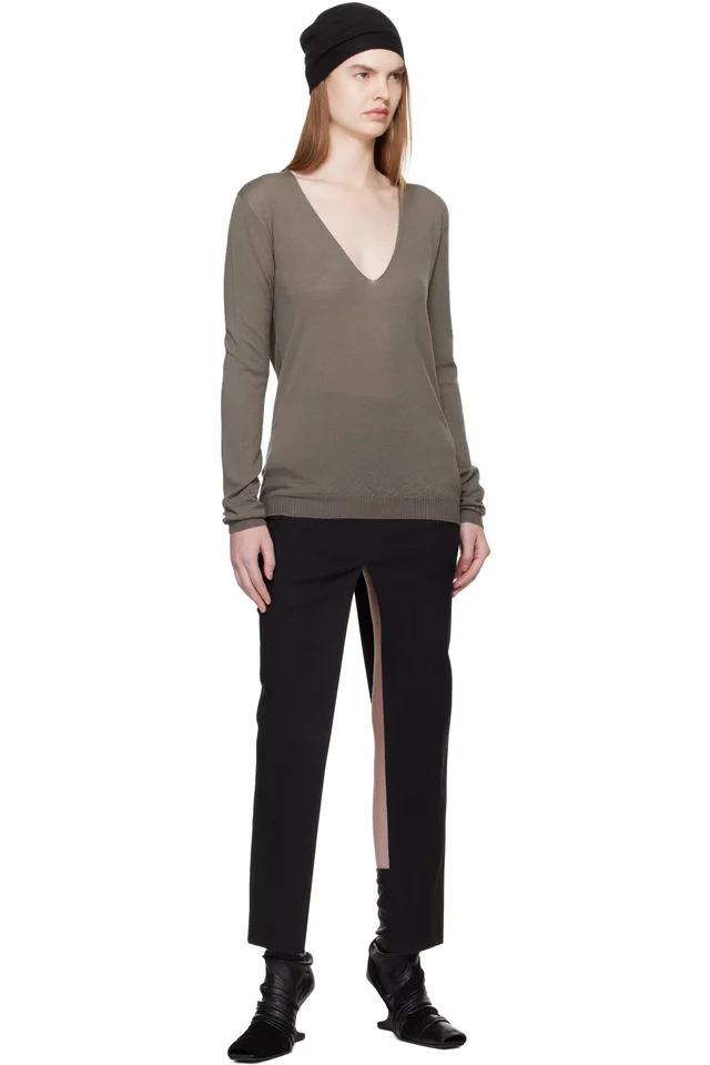 Rick Owens Gray Temple V Neck Pull Sweater, photo 4 of 4 from SSENSE