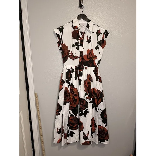 Alexander McQueen Tudor Rose Pleated Cotton Dress Size 6 Us/42 Eu in red from Poshmark