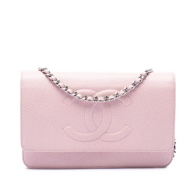 Pink Chanel CC Caviar Wallet On Chain Crossbody Bag in Pink Caviar leather from Designer Revival