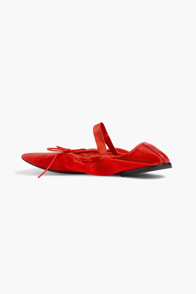 Proenza Schouler Glove Bow-Detailed Mesh Mary Jane Flats in Red, photo 3 of 4 from THE OUTNET