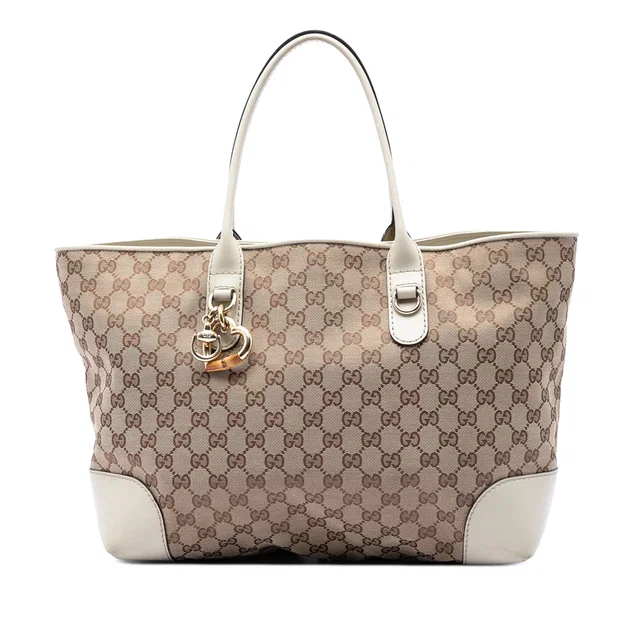White Gucci GG Canvas Heart Bit Tote in White Canvas from Designer Revival