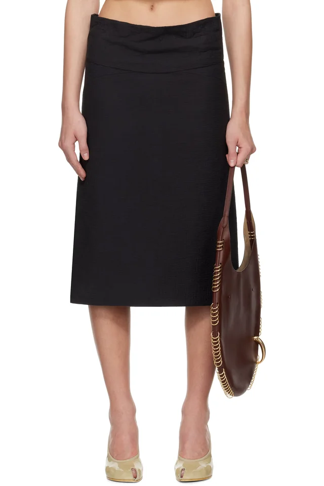 Tory Burch Black Molded Waistband Cotton Midi Skirt, image 1 of 1 from SSENSE