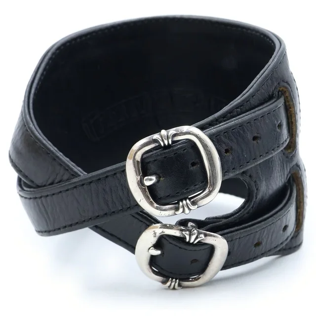 Chrome Hearts Double RR Rock'n'roll Leather Bracelet Red Black Silver in Black Leather from The Reluxe
