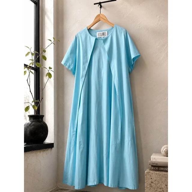 Maison Margiela Cotton Poplin Maxi Dress Light Blue Layered Size 42 Size 6 in blue from Poshmark
