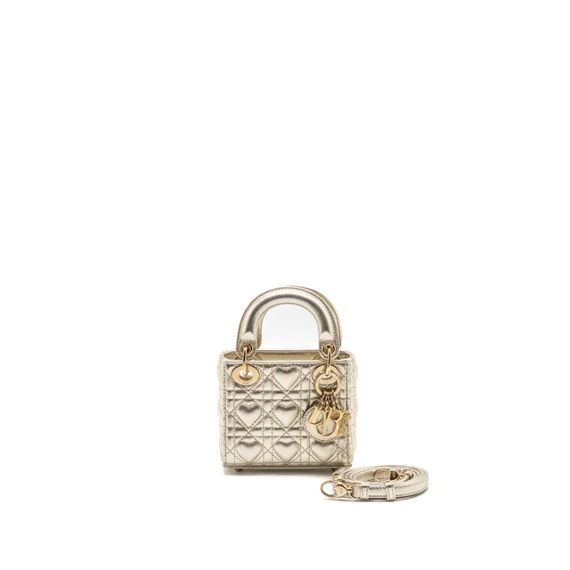 Micro Lady Dior Limited Edition Heart Motif Cannage Lambskin Metallic Gold LGHW in Gold Lambskin from EMIER