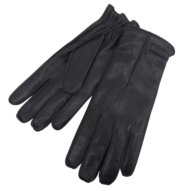 Dolce & Gabbana Lambskin Logo Patch Leather Gloves Black in Black Lambskin from The Reluxe