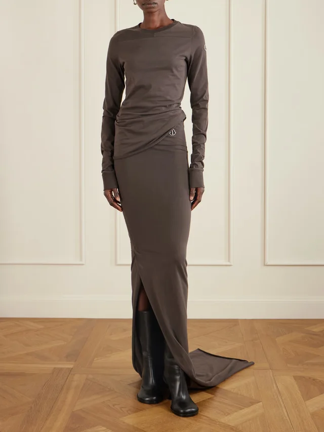 RICK OWENS + Moncler Girder appliquéd cotton-jersey T-shirt in Brown, photo 2 of 2 from NET-A-PORTER (Canada)