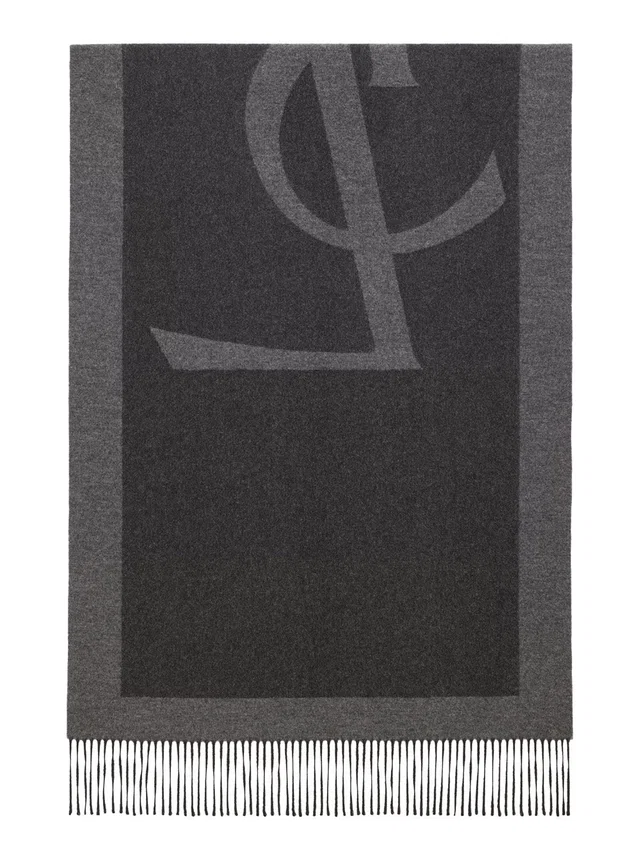 Saint Laurent Maxi Logo Silk Scarf — Gray Scarfs in Grey Silk from HEWI