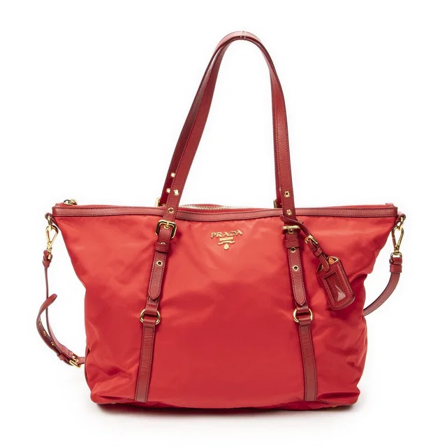 Prada Convertible Zip Tote Bag Red Nylon Canvas in Red Canvas from The Reluxe