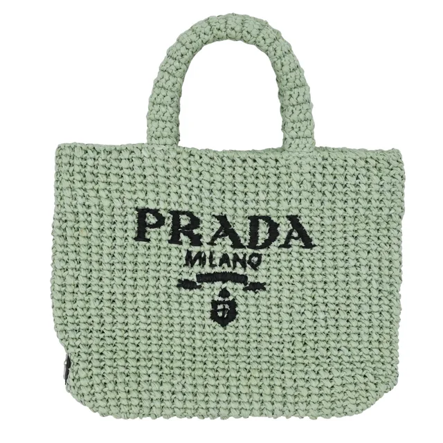 Prada Mint Green Small Crochet Tote Bag in Green Raffia from Clotheshorse Anonymous