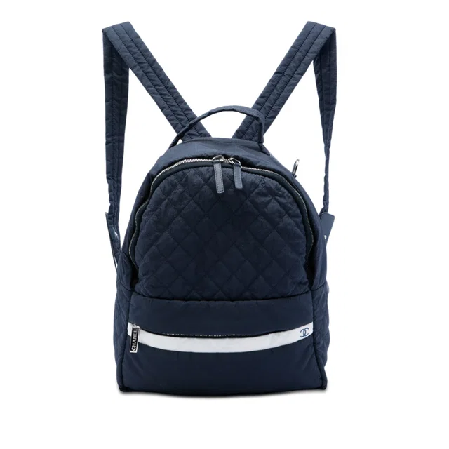 Blue Chanel CC Quilted Nylon Sport Line Backpack in Blue Nylon from Designer Revival