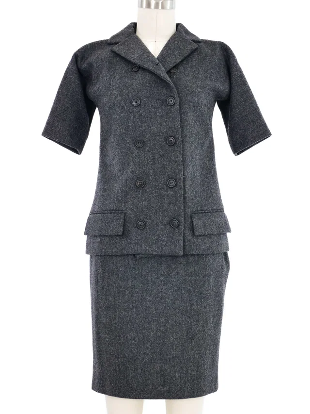 1990s Dolce & Gabbana Gray Wool Skirt Suit in Grey Wool from Arcade Vintage