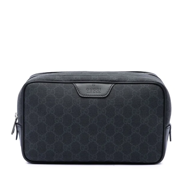 Black Gucci GG Supreme Toiletry Pouch in Black Coated canvas from Designer Revival