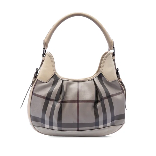 Grey Burberry Smoke Check Coated Canvas Brooklyn Hobo in Grey Coated canvas from Designer Revival