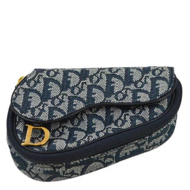 Dior 1998 Navy Saddle Trotter Pouch Bag in Navy Canvas from AMORE Vintage Tokyo