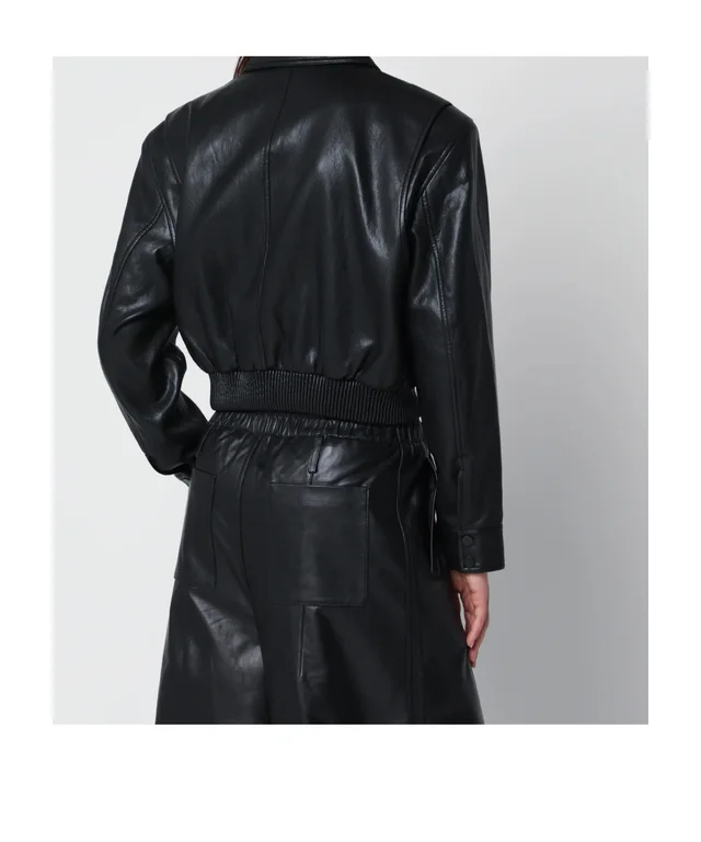 The Frankie Shop Black cropped faux leather bomber jacket, photo 4 of 5 from SENSER