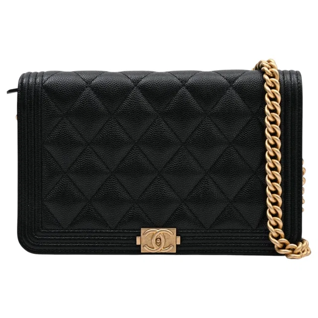 Boy Chanel Caviar Skin Chain Wallet, Black, circa 2020 in Black Caviar leather from VINTAGE QOO TOKYO