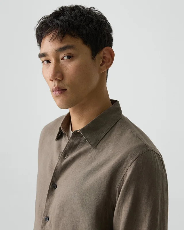 Theory Irving Shirt in Relaxed Linen in MOREL 100% Linen, photo 4 of 9 from Theory