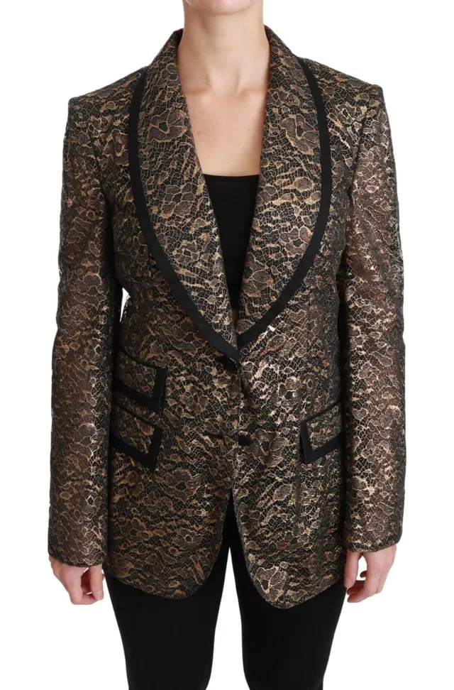 Dolce & Gabbana Jacket Floral Gold Black Lace Blazer Coat in Black from Luxury Promise
