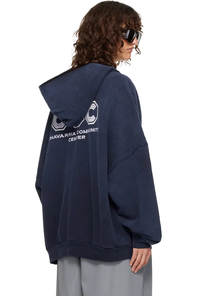 WILLY CHAVARRIA Navy 'CCC' Hooligan Zip Through Hoodie, photo 3 of 4 from SSENSE