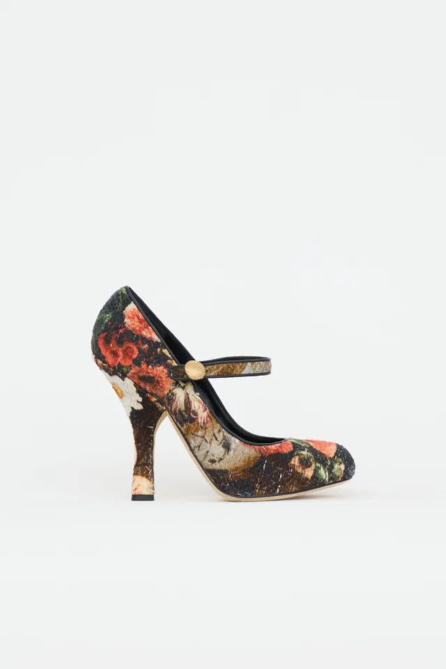 Dolce & Gabbana Floral Mary Jane Heel in Woven leather from VSP Consignment
