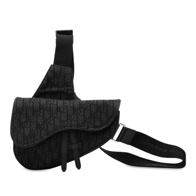 Black Dior Oblique Canvas Saddle Crossbody in Black Canvas from Designer Revival