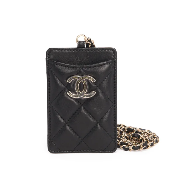 Chanel Glitter CC Chain Card Holder in Black Lambskin from Blue Spinach