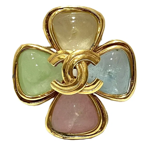 Chanel CC Logo Clover Color Stone 96P Brooch from The Reluxe