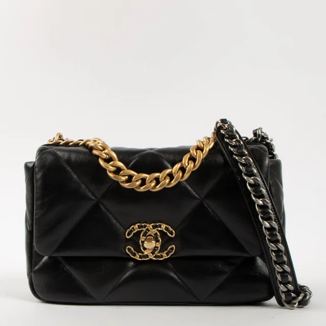 Black Lambskin Small Chanel 19 Bag in Black Lambskin from Labellov