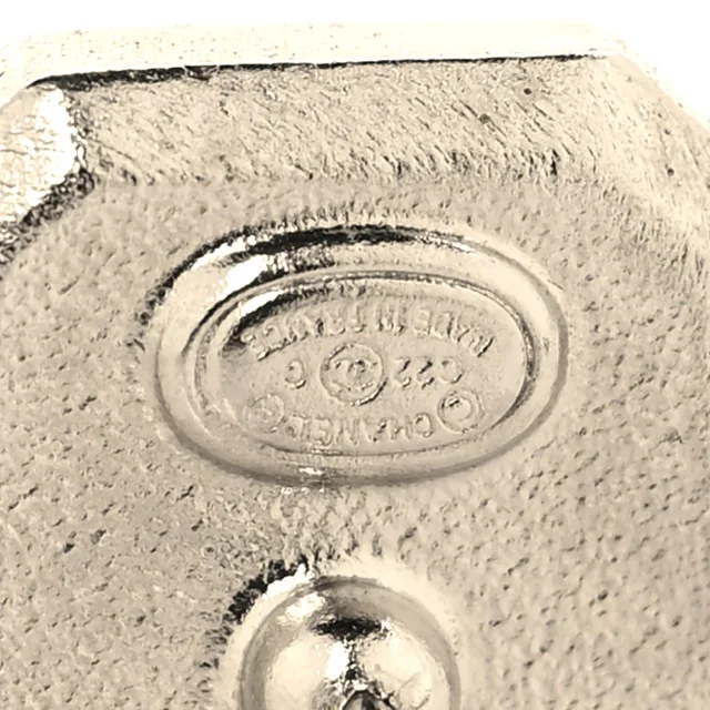 Chanel Pearl Crystal CC Square Earrings Silver in Silver Resin from FASHIONPHILE, photo 4 of 4
