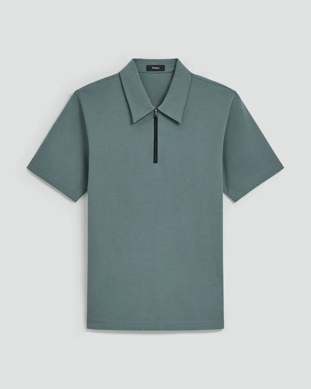 Theory Ryder Quarter-Zip Polo in Relay Jersey in LIGHT PINE GROVE 64% Viscose, 30% Polyamide, 6% Elastane, photo 8 of 12 from Theory