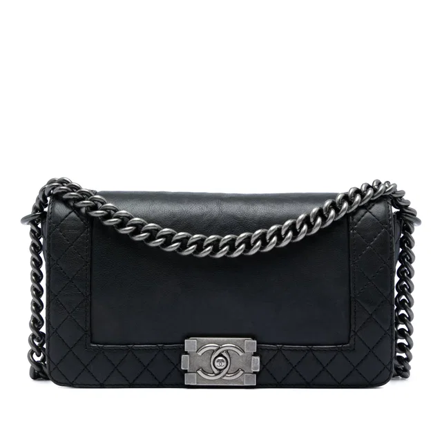 Black Chanel Old Medium Lambskin Boy Reverso Flap Crossbody Bag in Black Lambskin from Designer Revival
