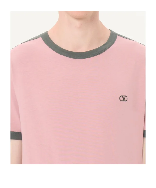Valentino cotton t-shirt with crew neck, contrasting side bands and VLogo embroidery, photo 6 of 6 from SENSER