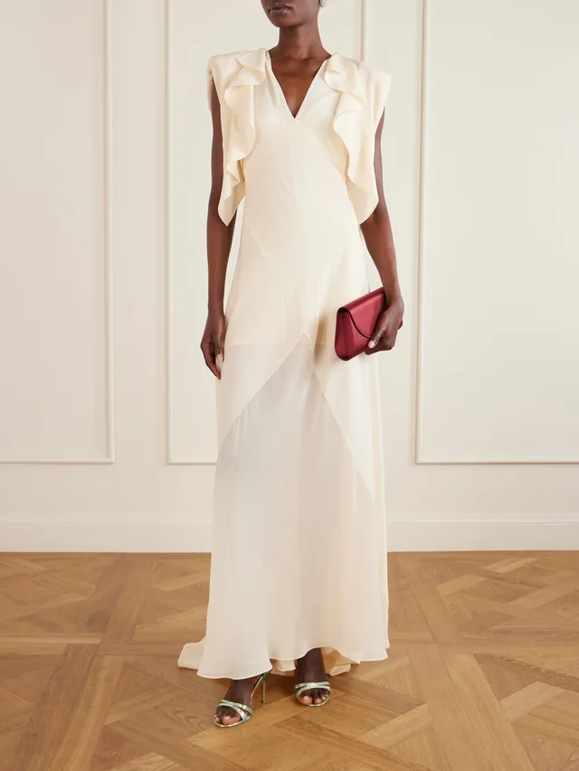 LANVIN Ruffled silk-georgette gown in Beige, photo 2 of 2 from NET-A-PORTER (Canada)