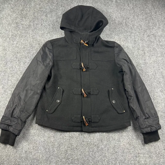 Diesel Duffle Jacket Womens Large Black Wool Blend Toggle Hooded Mixed Media in black Wool from Poshmark