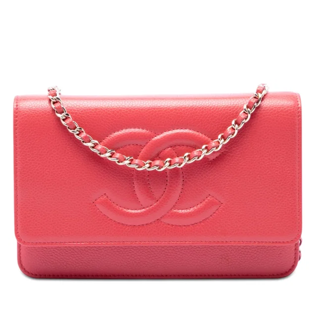 Pink Chanel CC Caviar Wallet On Chain Crossbody Bag in Pink Caviar leather from Designer Revival
