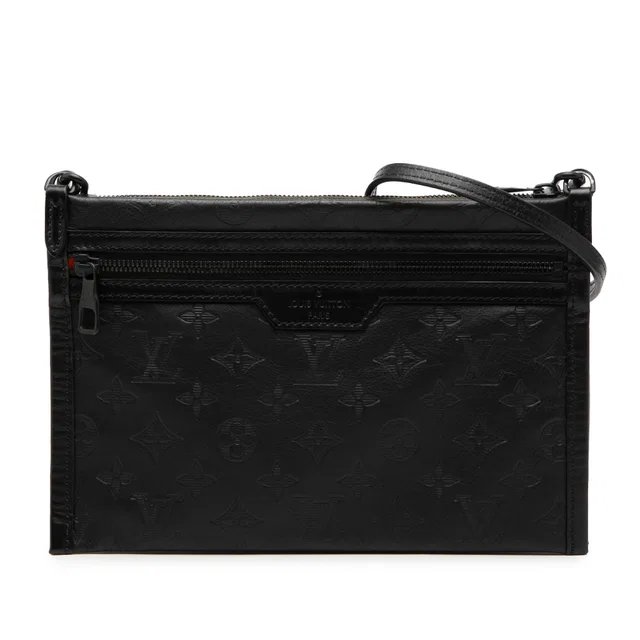 Green Louis Vuitton Monogram Shadow Double Flat Messenger Crossbody Bag in Green Leather from Designer Revival