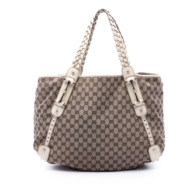 White Gucci GG Canvas Horsebit Pelham Shoulder Bag in White Canvas from Designer Revival