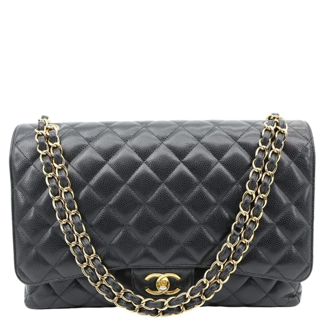 Chanel Classic Double Flap Maxi Caviar Leather Shoulder Bag Black in Black Caviar leather from Dallas Designer Handbags