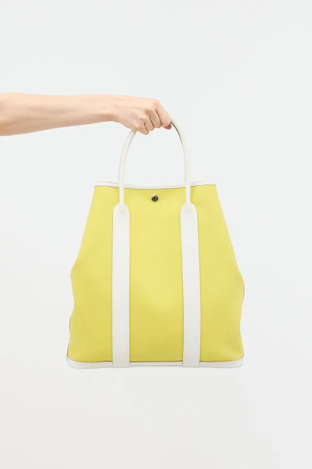 Hermès 2022 Lime Blanc Garden File 37 Bag in White Canvas from VSP Consignment