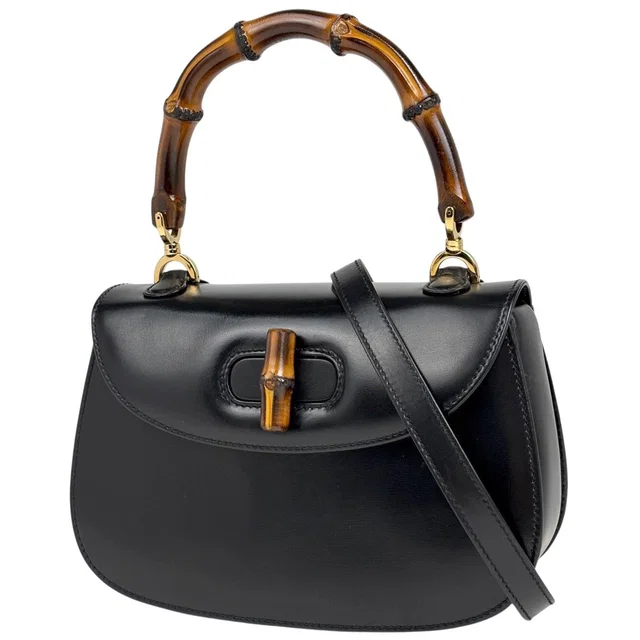 Gucci Bamboo Handbag 2-Way Vintage Leather Black in Black Leather from The Reluxe