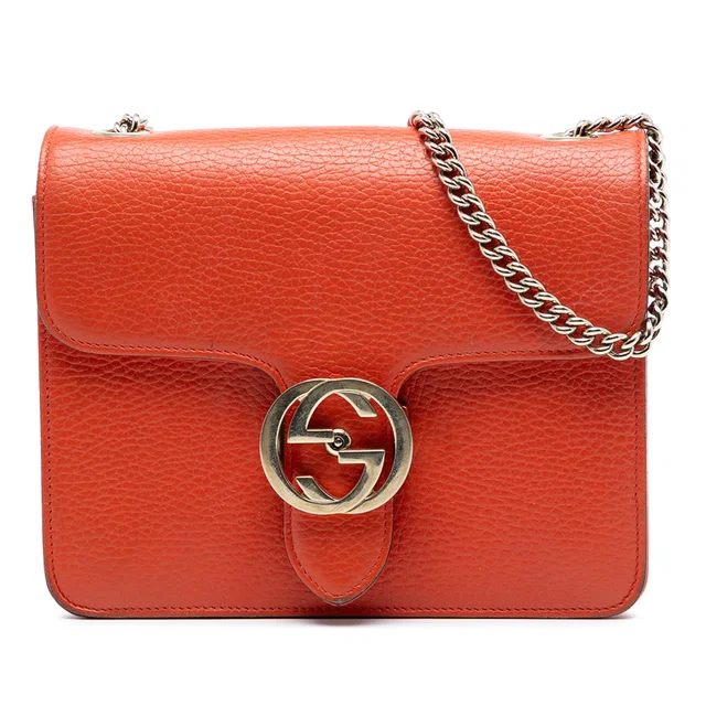 Orange Gucci Small Dollar Calfskin Interlocking G Crossbody in Orange Calfskin from Designer Revival