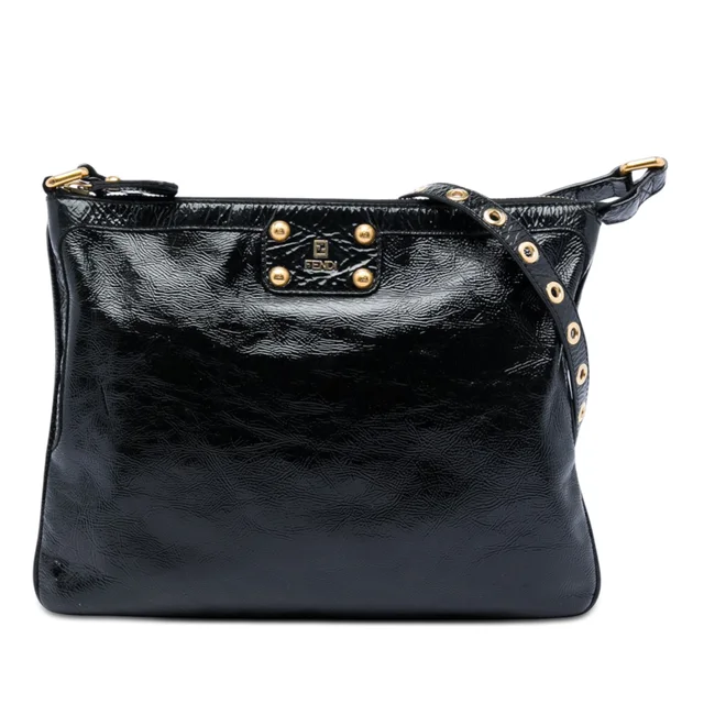 Black Fendi Crinkled Patent Crossbody in Black Patent leather from Designer Revival