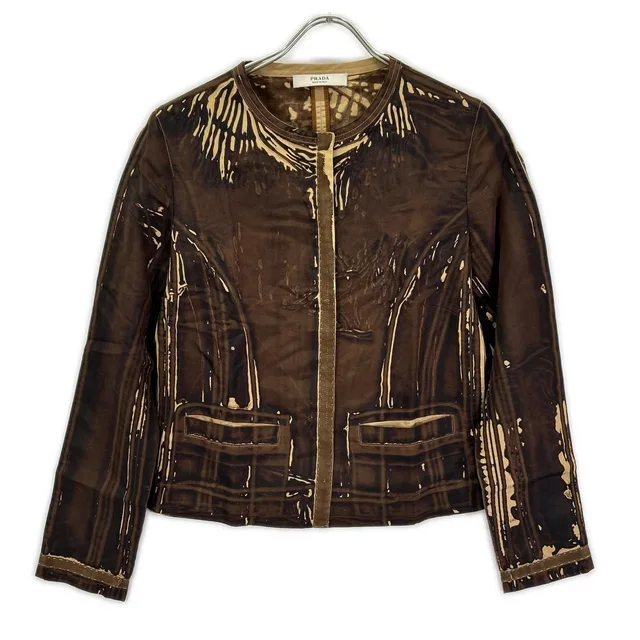 Prada Print Silk Collarless Jacket 42 in Silk from The Reluxe