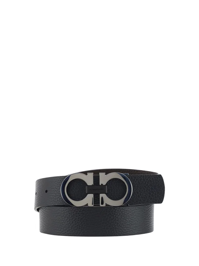 Ferragamo Gancini Belt — Black Calf Leather Bos Taurus in Black Calfskin from HEWI