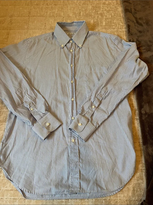Loro Piana Men’s Blue And White Striped Button Down Sport Shirt in white|blue from Poshmark